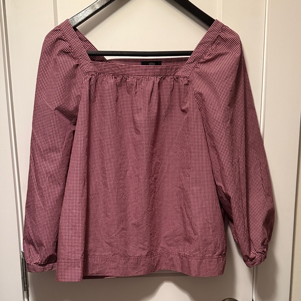 J. Crew Women's Poplin Square Neck Red Checkered Blouse size XL